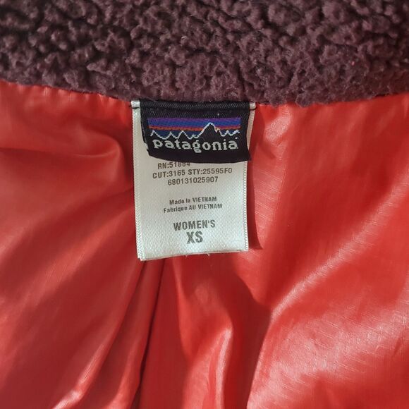 Patagonia Jacket Womens XS Deep Pile Fleece Full Zip Dark Red Maroon Sherpa - Picture 7 of 10